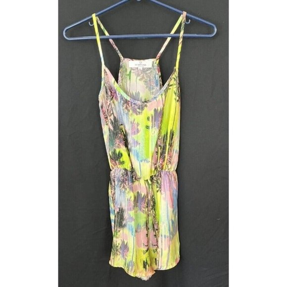 Oh My Love London Neon Green Playsuit Romper Women's Size XS Neon Palm Trees - Picture 1 of 7
